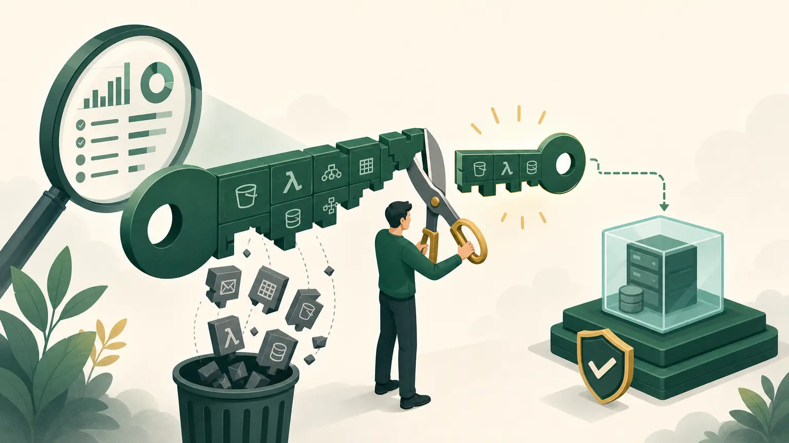 An access-analysis lens helps trim an oversized permission key to only the actions a workload uses