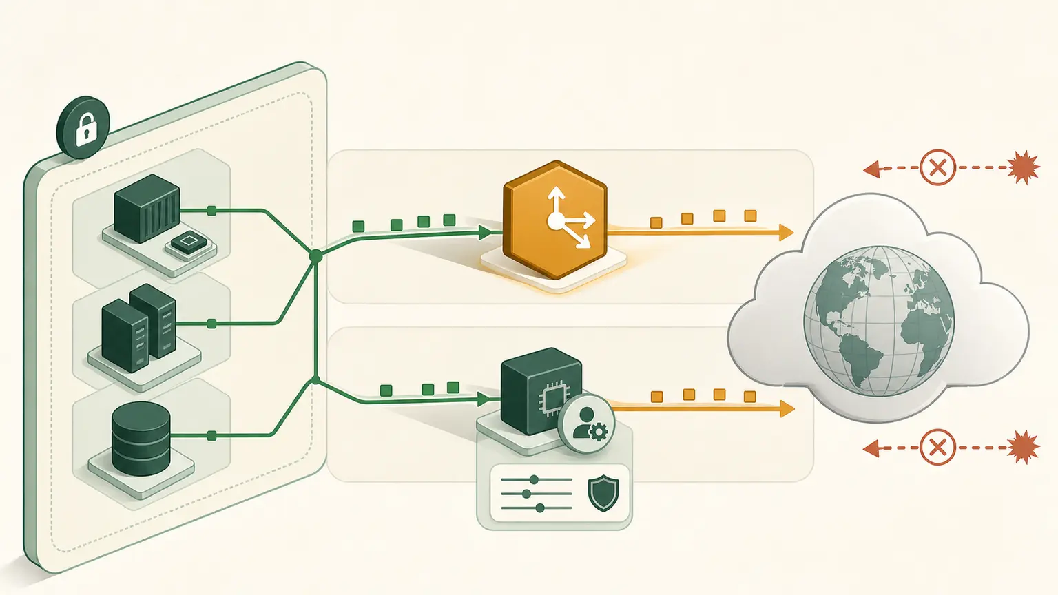 Private subnet traffic follows two zonal NAT gateway paths while a separate NAT instance shows the self-managed alternative