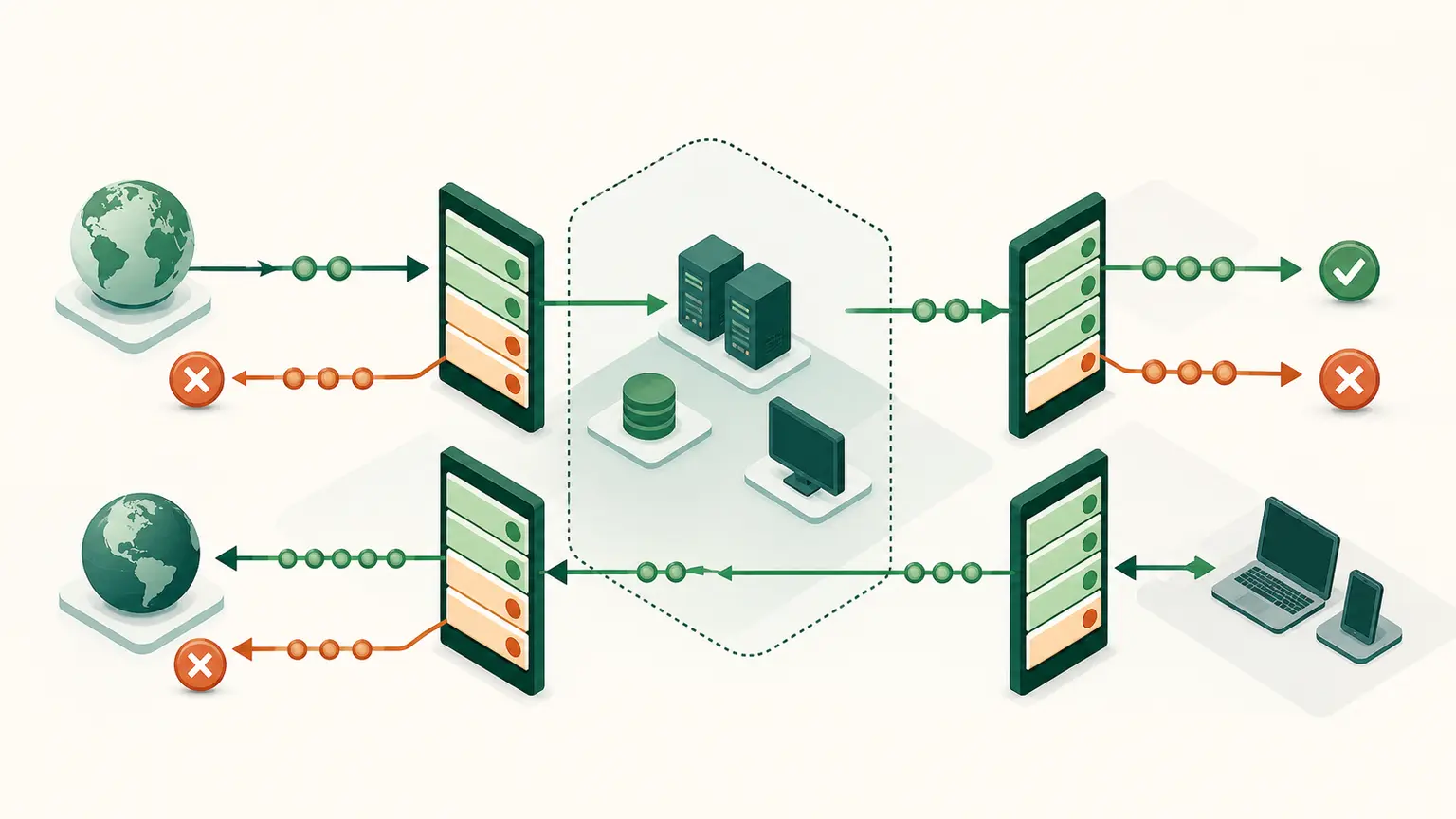 Inbound and outbound packet lanes cross an ordered stateless network ACL at a subnet boundary