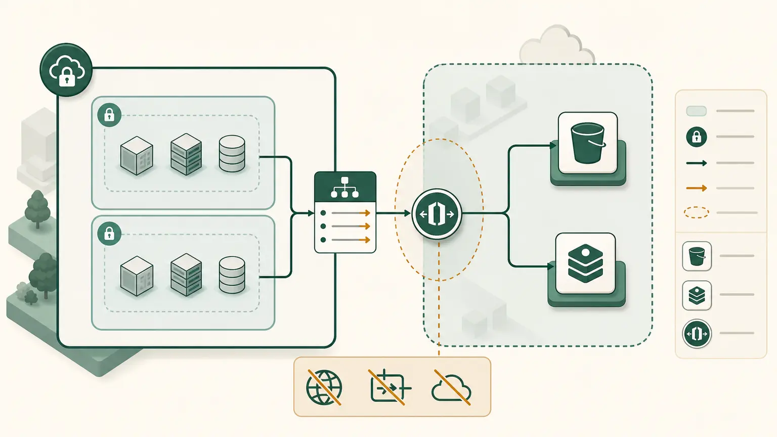 Private workloads reach S3 and DynamoDB through route-table gateway endpoints without using NAT or the public internet