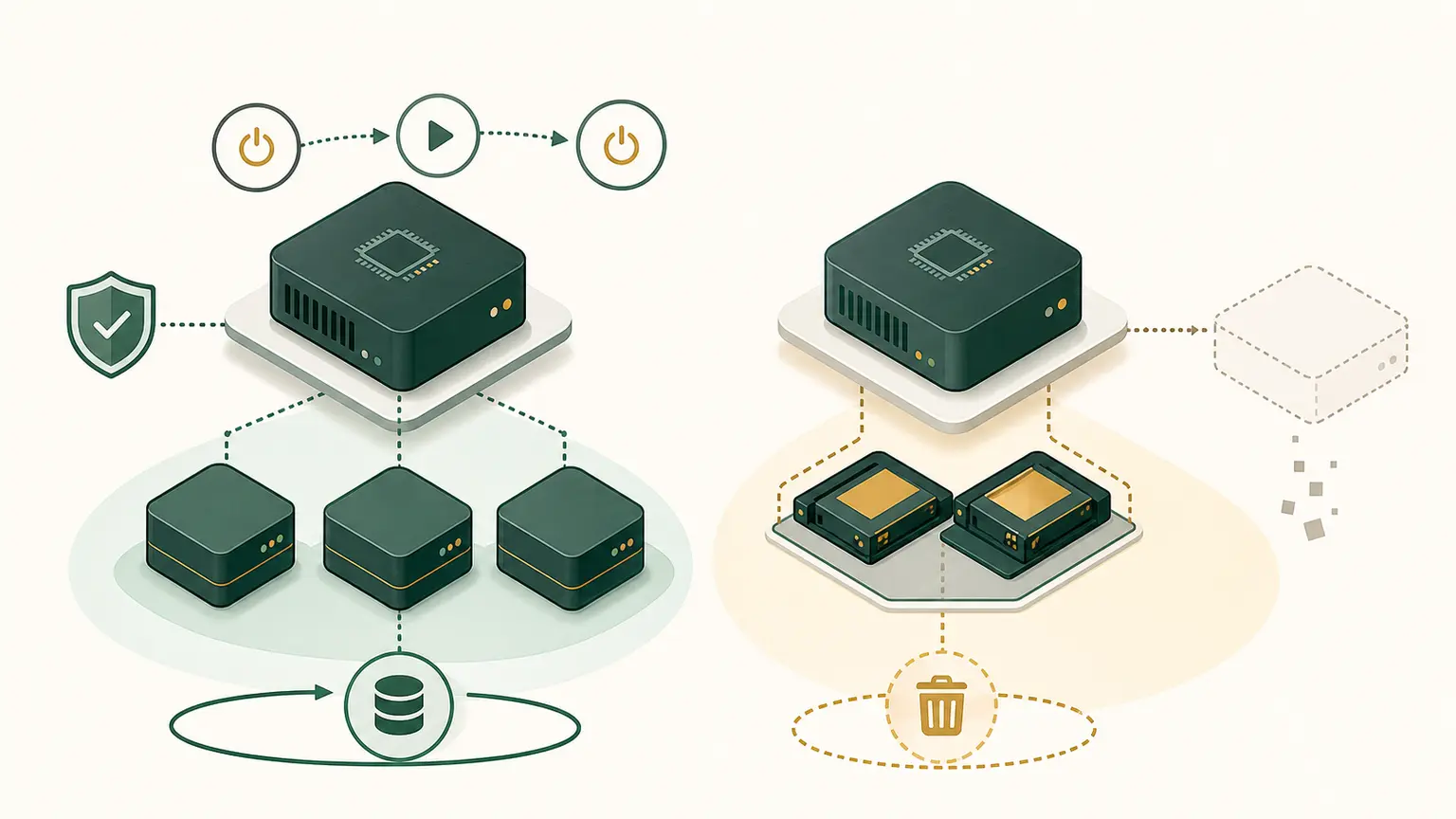 An EC2 instance connects to persistent EBS volumes on one side and fast temporary host-local instance-store disks on the other