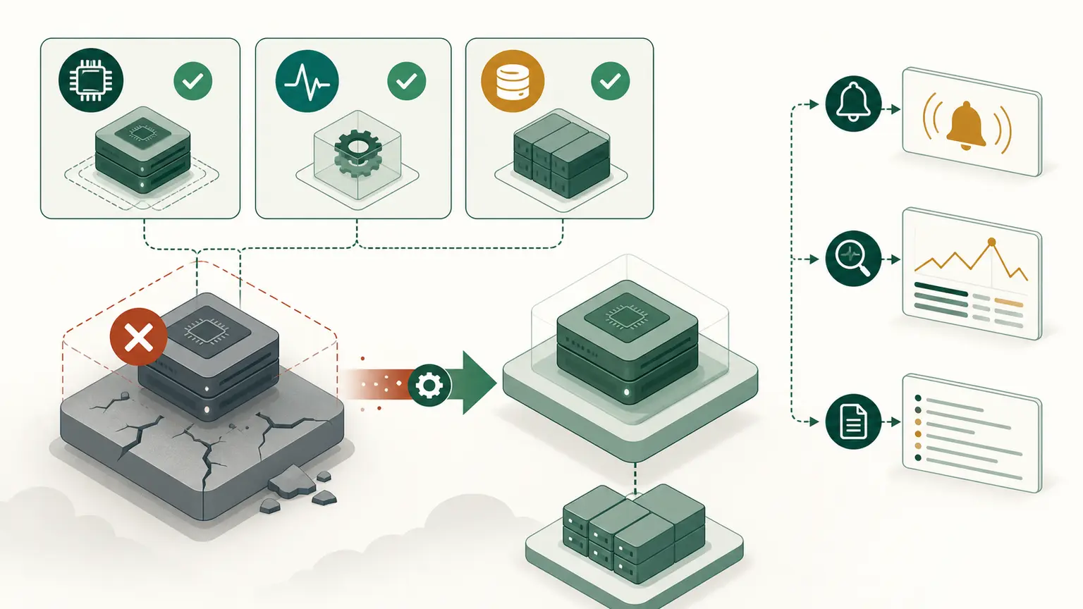 System, instance, and attached EBS health signals feed different repair, automatic recovery, and replacement responses