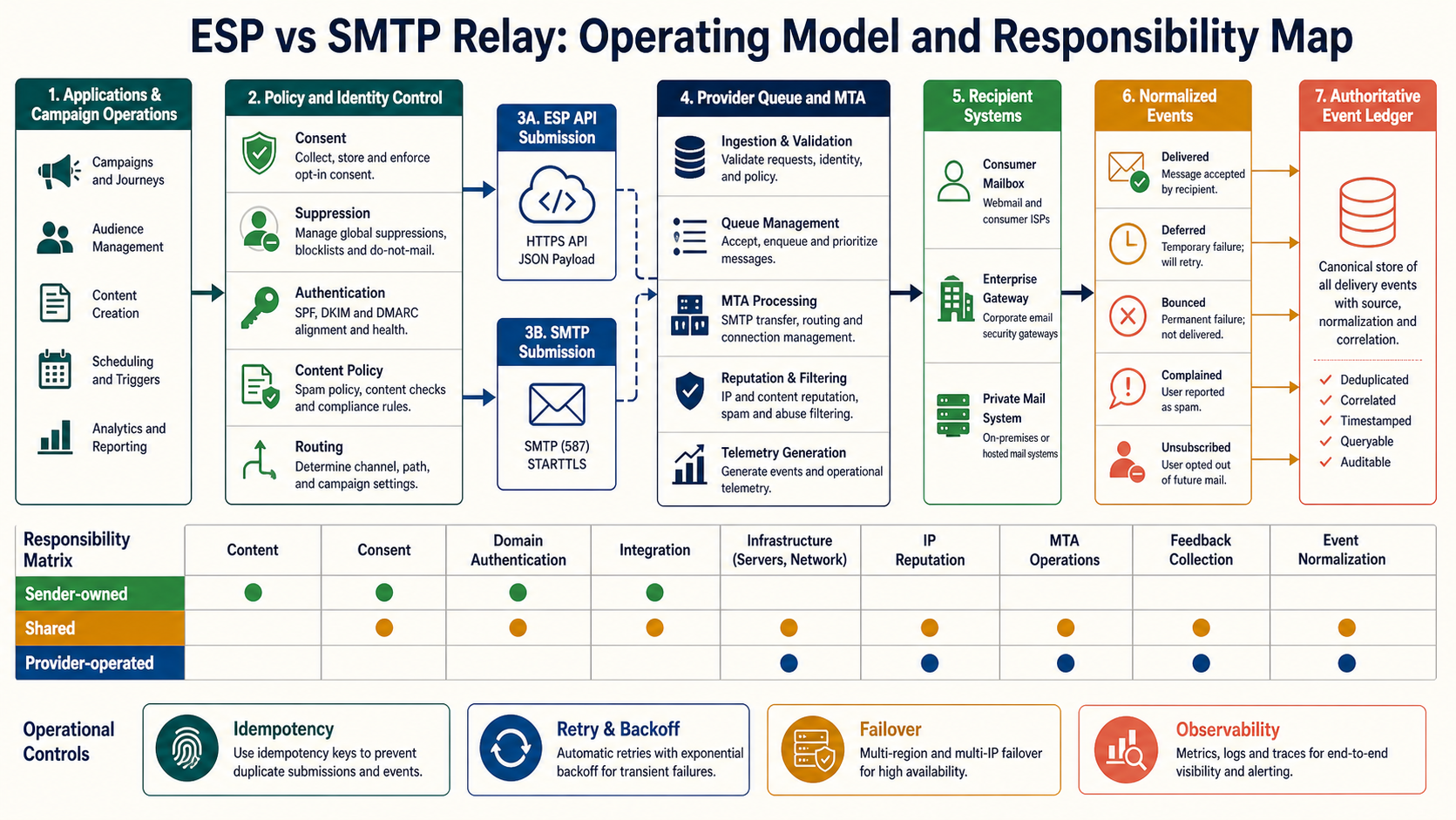 Email architecture branching application and marketer workflows through API or SMTP transport identity policy feedback suppression and analytics ownership
