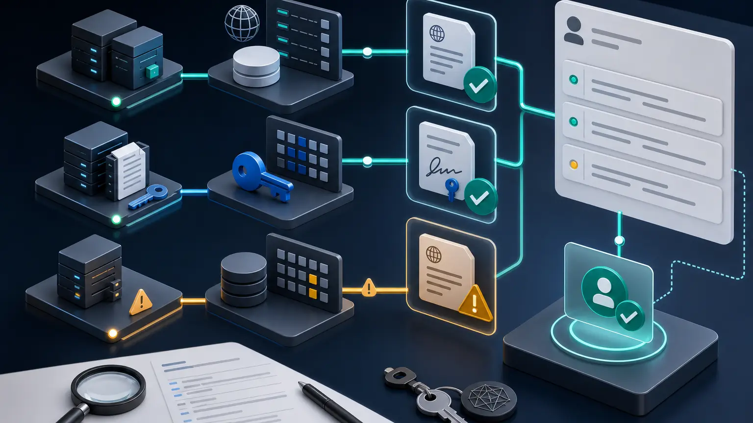 SPF authorization, DKIM signature verification, and DMARC alignment evaluated together during authentication diagnosis