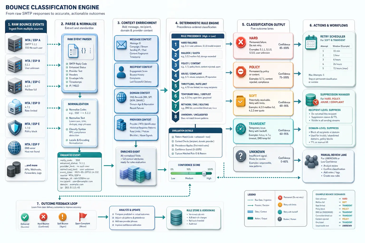 Bounce Classification Engine technical workflow and complex test scenario