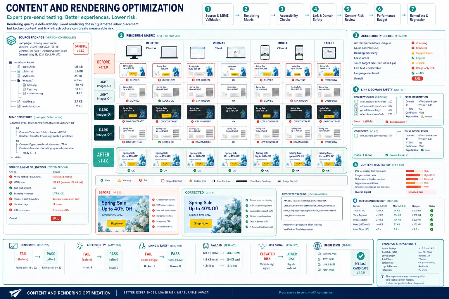 Content and Rendering Optimization technical workflow and complex test scenario