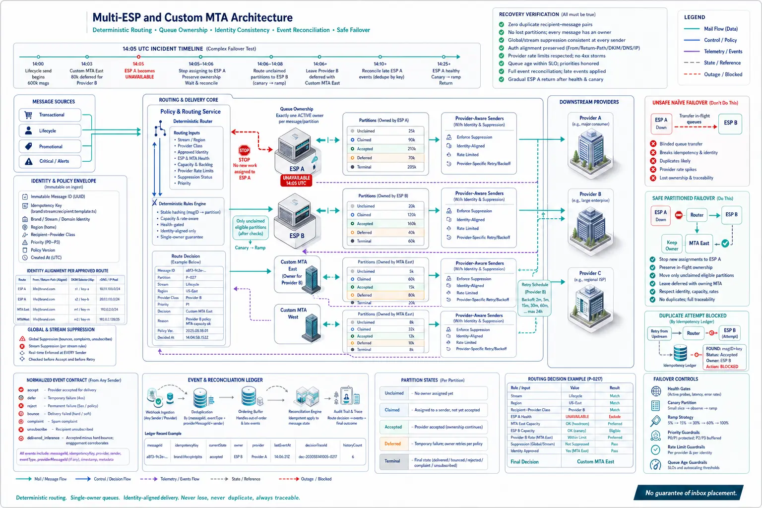 Multi-ESP and Custom MTA Architecture technical workflow and complex test scenario