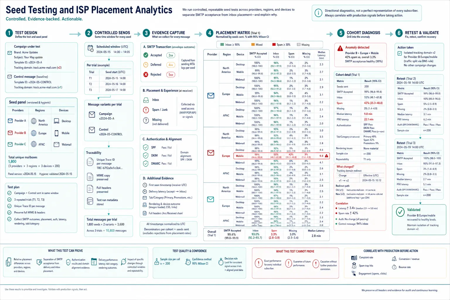 Seed Testing and ISP Placement Analytics technical workflow and complex test scenario