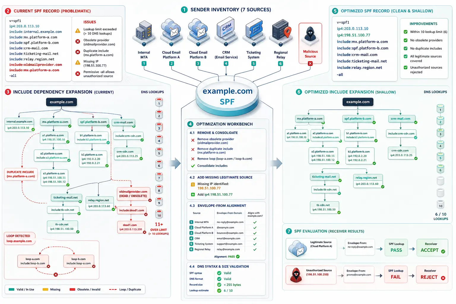 SPF Setup and Optimization technical workflow and complex test scenario