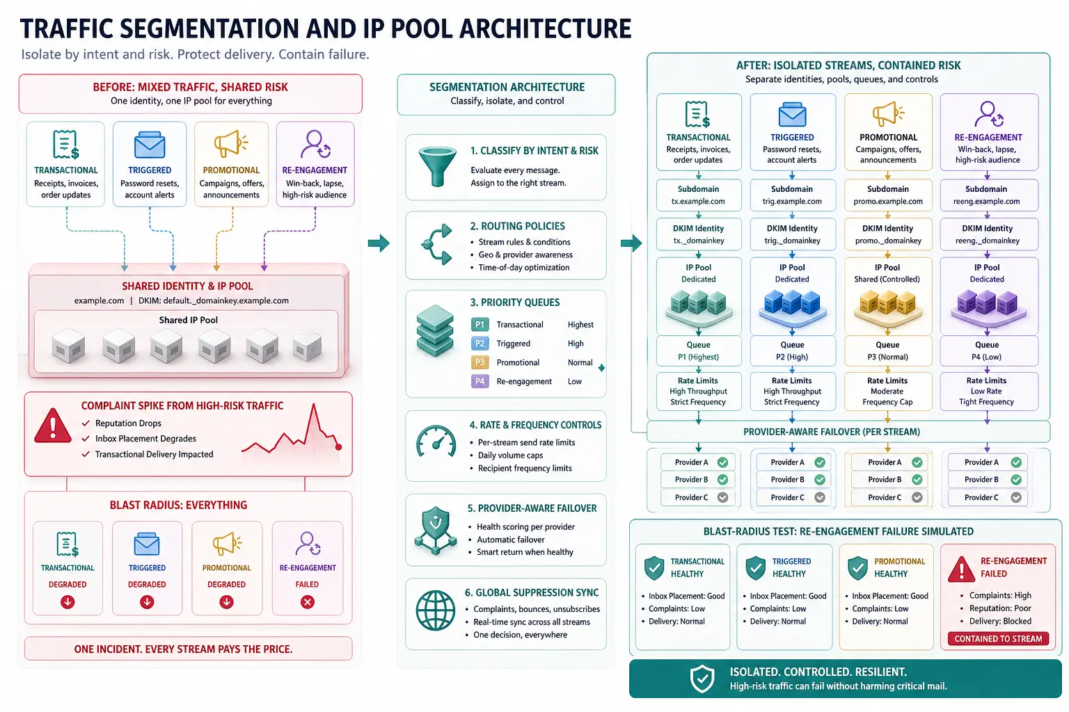 Traffic Segmentation and IP Pool Architecture technical workflow and complex test scenario